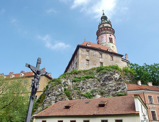 Castle tower in Cesky Krumlov, Czech republic. UNESCO World Heritage Site