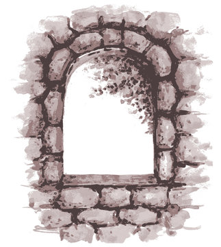 Old stone wall  with window.