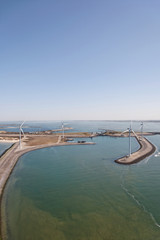 Windmills on an island in the sea