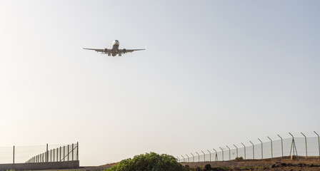 Airplane arriving to the Tenerife airport. Canary Islands