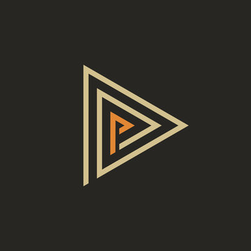 Abstract triangle logo template with P-letter. Isolated on black background. Vector illustration, eps 8.