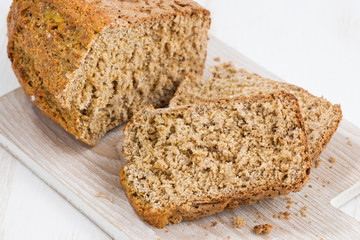 banana bread on a cutting board