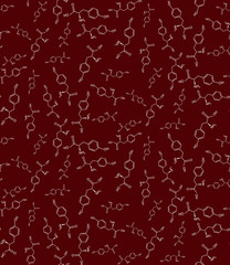 Vector seamless background of chemical formulas. Skeletal formula of the chemical. Organic chemistry.