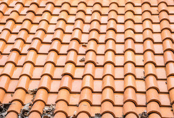 Dirty brown tile at roof of temple background