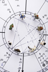 astrology chart with people figurines