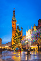 Old town of Gdansk architecture with Christmas tree, Poland