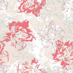 Seamless floral pattern of white pastel roses