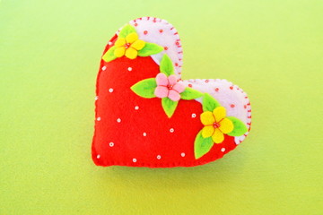 Handmade felt heart - symbol of Valentines Day, beautiful heart handmade 