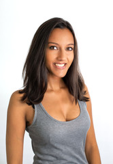 Fototapeta premium Smiling Brunette Woman Wearing Tank Top