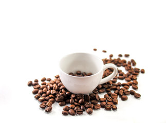 Coffee cup and coffee beans