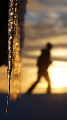 snowshoeing in the Alps during sunset