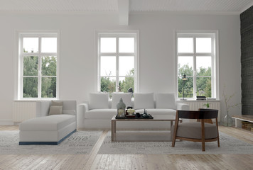 Light bright modern living room interior
