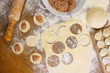 cooking process pelmeni, Russian cuisine