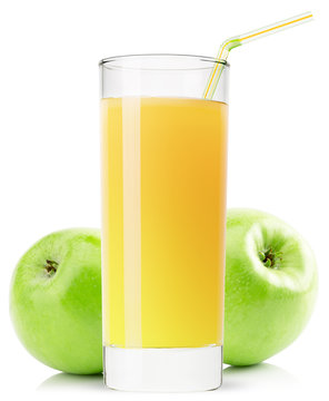 glass of apple juice isolated on white background