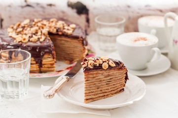 A Slice of Chocolate, Hazelnut and Cottage Cheese Crepe Cake