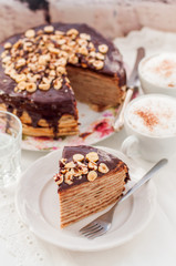 A Slice of Chocolate, Hazelnut and Cottage Cheese Crepe Cake
