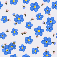 Summer seamless pattern with blue forget-me-nots