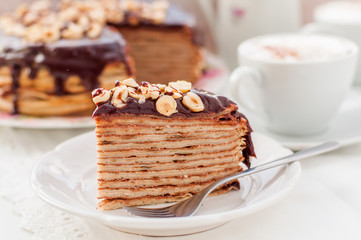 A Slice of Chocolate, Hazelnut and Cottage Cheese Crepe Cake