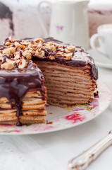A Slice of Chocolate, Hazelnut and Cottage Cheese Crepe Cake