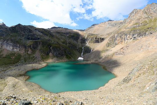 Lake Eissee and mountain panorama in Hohe Tauern Alps, Austria