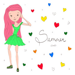 Sweet and Adorable Hand Drawn Summer Girl