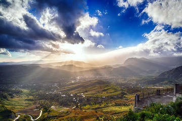 Fototapeta premium HDR Beautiful View of a Mountain at the Sunset 