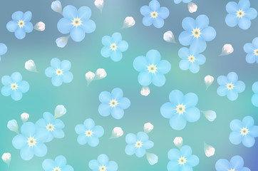 branch of blue forget-me-not flowers isolated - vector illustration