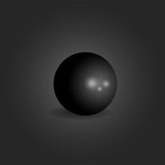 Ball 3d black design element, graphic geometric shape object,  concept single realistic bubble, dark background