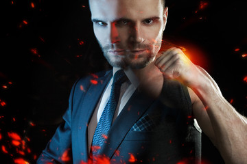 Businessman as an athlete fighter, alter ego strong businessman
