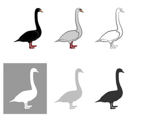 
poultry goose, a set of six pieces. white, black silhouette. useful to store and farmer.