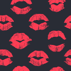 Seamless pattern with lipstick kisses.