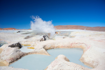 Steaming hot water ponds on the Andes, Bolivia