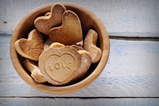 Many heart shaped cookies in bowl