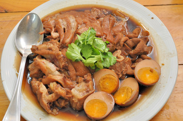 Pork leg stewed in the gravy with boiled egg stewed in the gravy