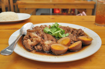 Pork leg stewed in the gravy with boiled egg stewed in the gravy