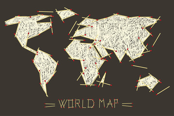 Vector World Map Illustration Made From Safety Matches