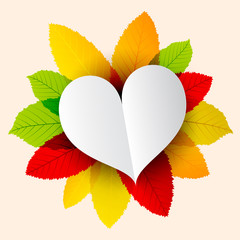 Paper Heart on Colorful Leaves Vector