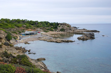 Tasos beach between Calithea Springs and Faliraki at the Rhodes Island, Greece.