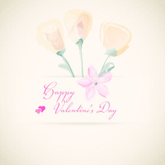 Valentines Day card with watercolor flowers