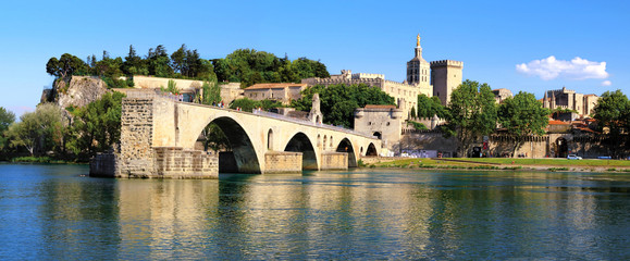 Le rocher des Doms,le pont d'Avignon, et le Palais des Papes - obrazy, fototapety, plakaty