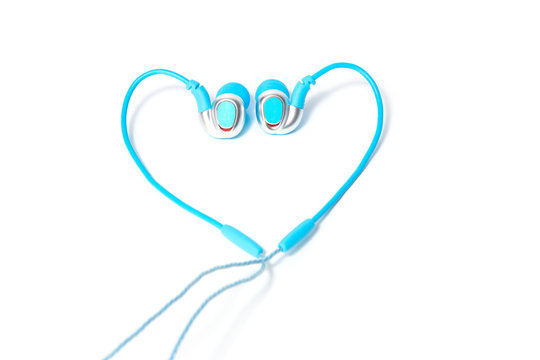 Earphone in heart shape isolated on a white