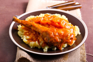 Rabbit stew with gravy and mashed potato