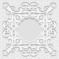 3D embossed white background, frame for pictures, Arabic and Indian ornament, vector EPS10
