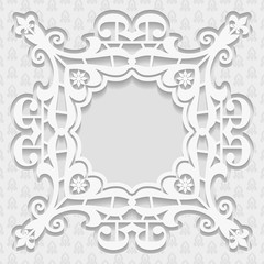 3D embossed white background, frame for pictures, Arabic and Indian ornament, vector EPS10