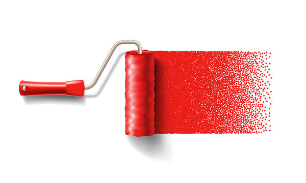Paint roller brush with red paint track