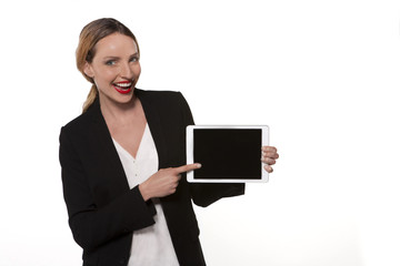 Woman holding a tablet - isolated
