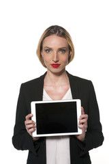 Woman holding a tablet - isolated