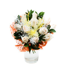 Bouquet of white roses in vase