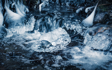 Frozen water in river