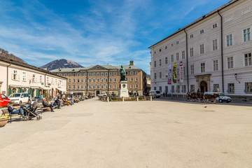 Fototapeta na wymiar Mozart Square With Mozart Statue-Salzburg,Austria